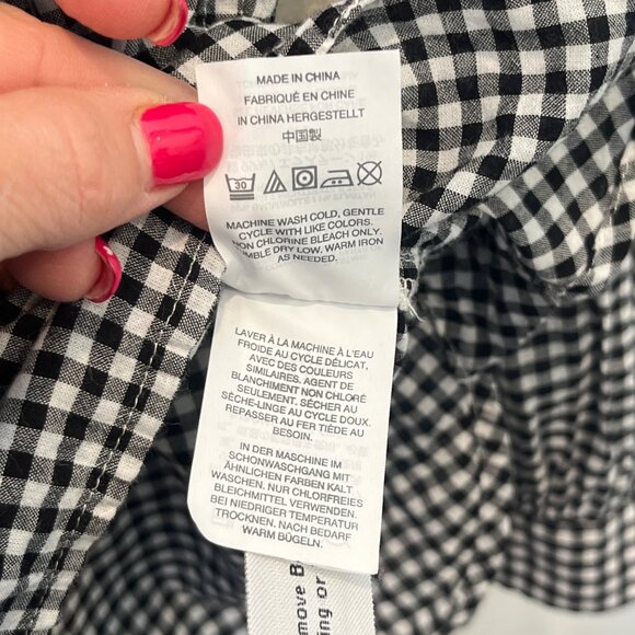 J. Crew Gathered Popover Shirt Microgingham Preppy Long Sleeve Black/White Sz 6 - Picture 6 of 11